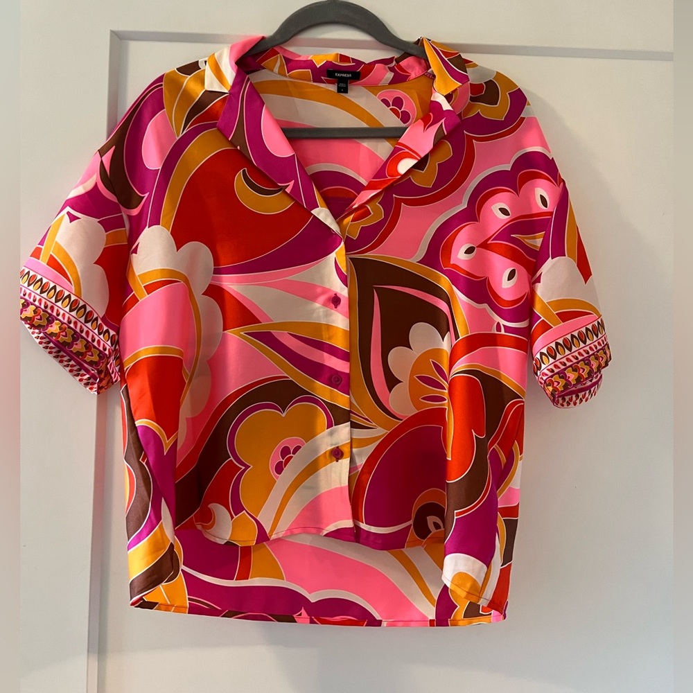 Express Pink and Orange Patterned Blouse